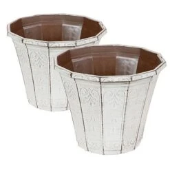 Set Of 4 'Callista' Round Planters And Baskets 25-30cm (10-12in) Vintage Rust -Garden Plant Shop 130367 2